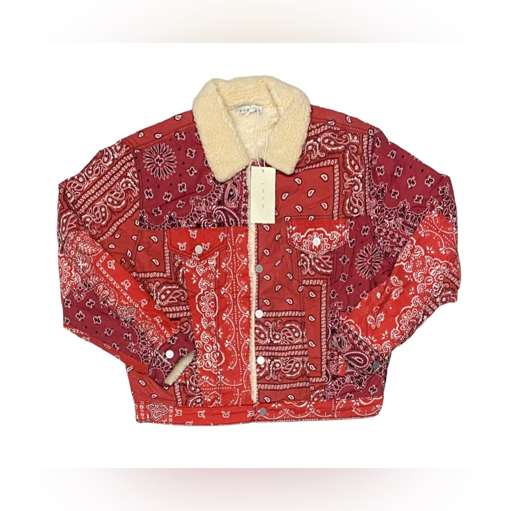 NEW MNML Bandana Sherpa Trucker Jacket Womens Red Paisley  NWT Please Read Des